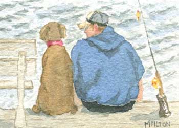 September - "Fishing Buddies" by Mary Tilton, Waterloo WI - Watercolor (NFS)